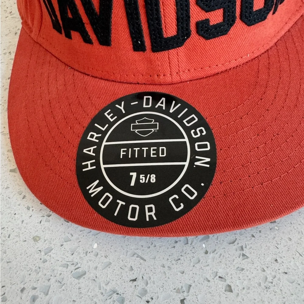 Like New Harley-Davidson Orange and Black Logo Fitted Hat
